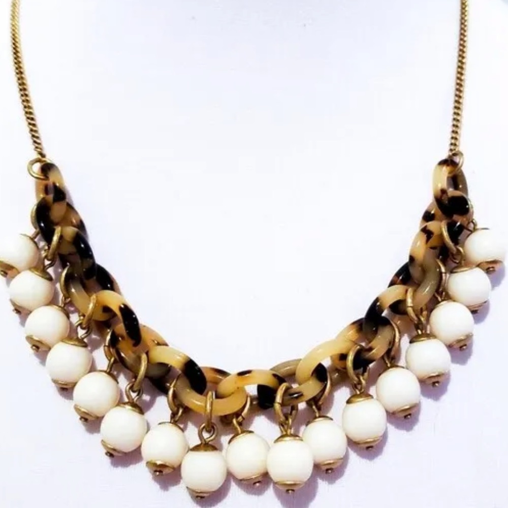 J.CREW TORTOISE SHELL DROP BEADS STATEMENT NECKLACE - Picture 3 of 6